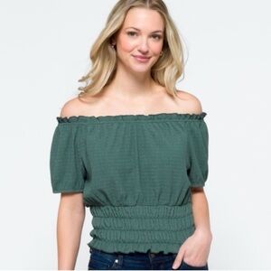 The General Good Piper Green Off Shoulder Blouse